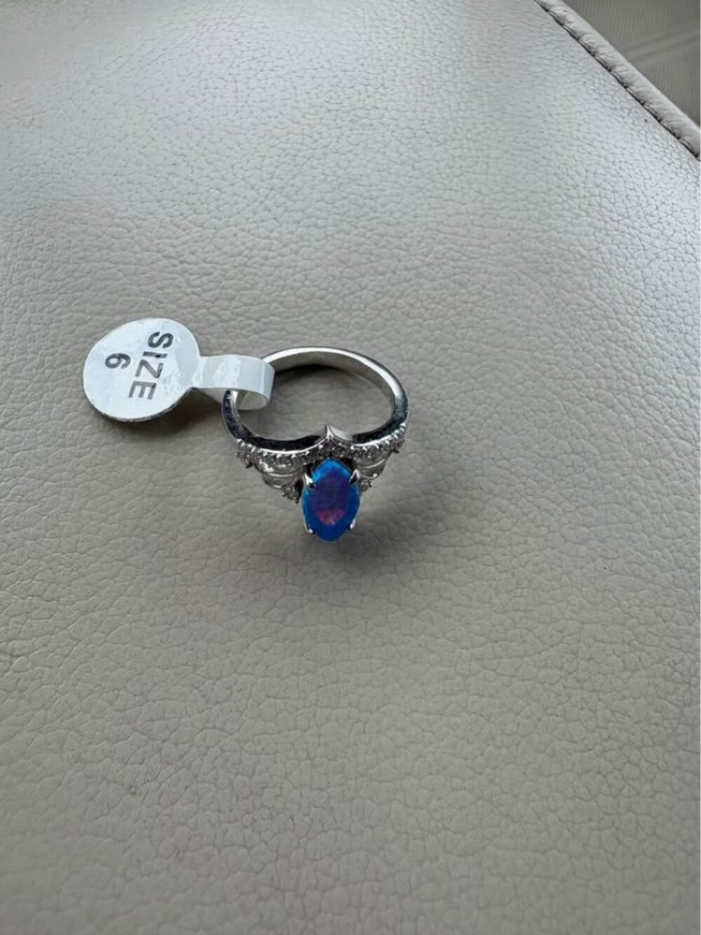 Marquise Blue Opal Silver-Toned Ring Moissanite